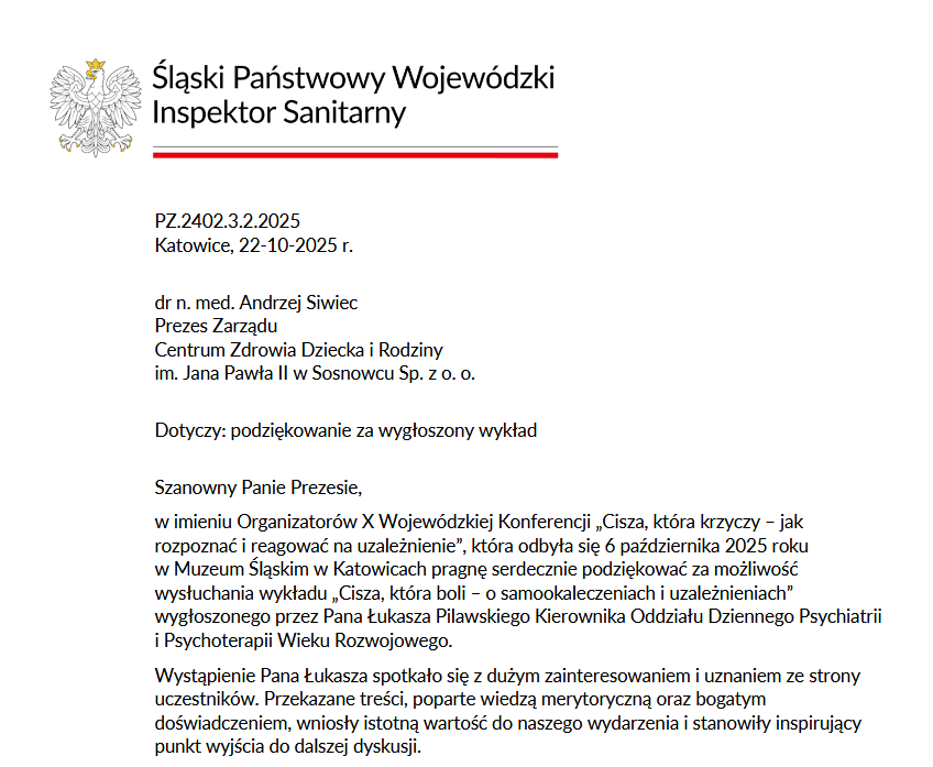 Szanowny Panie Prezesie, w imieniu Organizatorów X Wojewódzkiej Konferencji „Cisza, która krzyczy –…